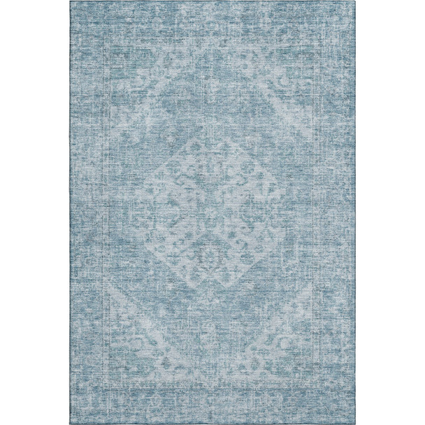 10' X 14' Sky Blue And Ivory Medallion Washable Area Rug With UV Protection
