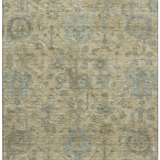 3' X 5' Beige And Gray Damask Washable Area Rug With UV Protection