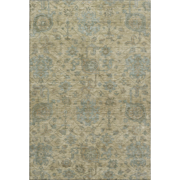 9' X 12' Beige And Gray Damask Washable Area Rug With UV Protection