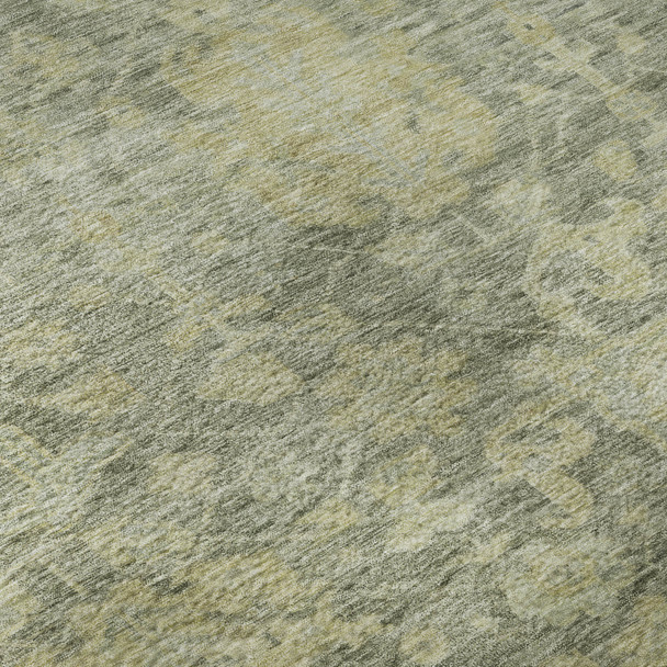 3' X 5' Sage And Gold Damask Washable Area Rug With UV Protection