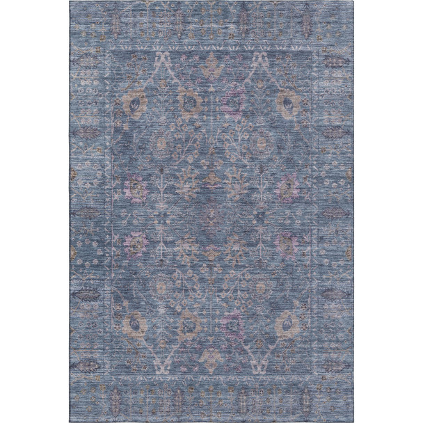 3' X 5' Blue And Brown Oriental Washable Area Rug With UV Protection