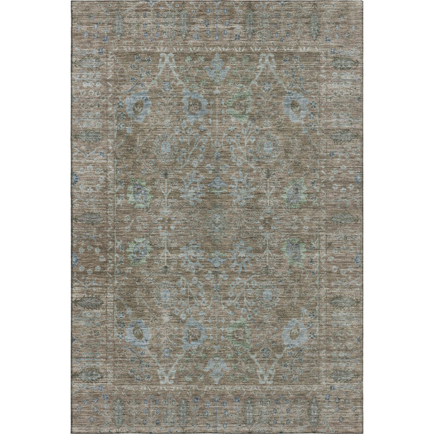 3' X 5' Brown And Blue Oriental Washable Area Rug With UV Protection