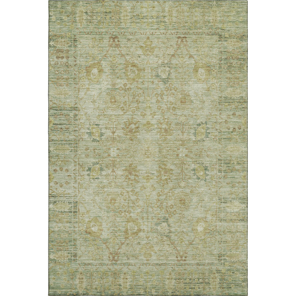 5' X 8' Sage Gray And Gold Oriental Washable Area Rug With UV Protection