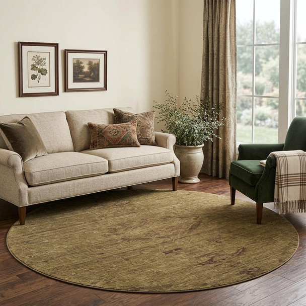 8' Brown And Coffee Medallion Washable Round Rug With UV Protection