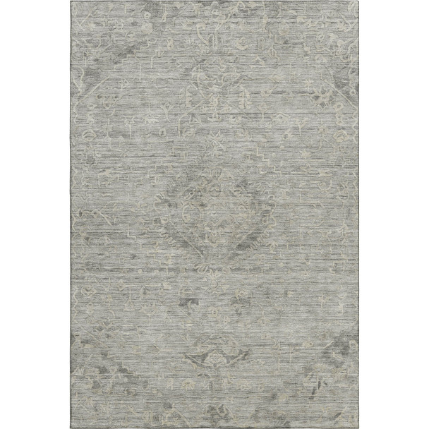 9' X 12' Pewter And Silver Medallion Washable Area Rug With UV Protection