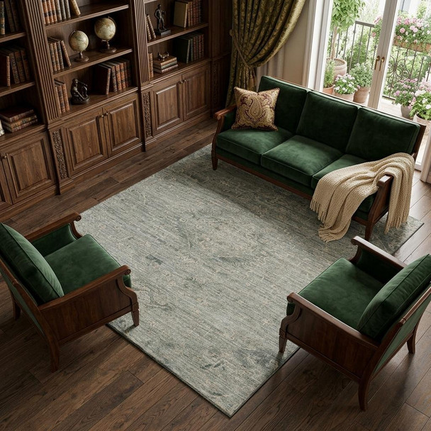 8' X 10' Sage And Beige Medallion Washable Area Rug With UV Protection