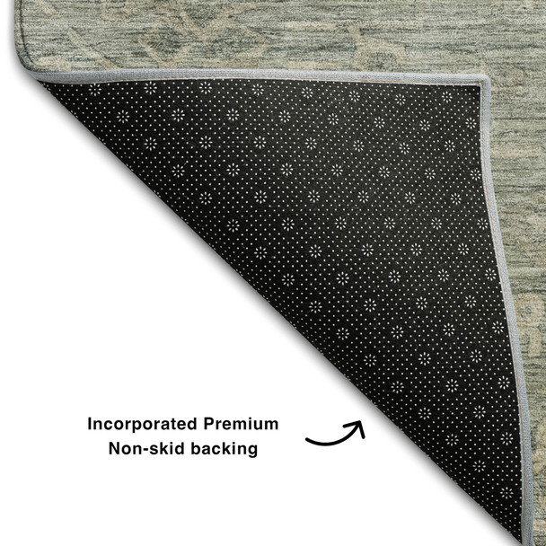 9' X 12' Sage And Beige Medallion Washable Area Rug With UV Protection