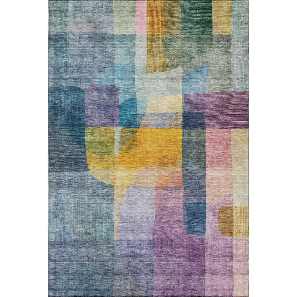 3' X 5' Blue Gold And Purple Abstract Washable Area Rug With UV Protection