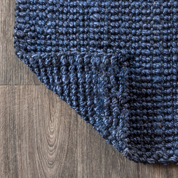 18' Navy Blue Jute Handmade Runner Rug