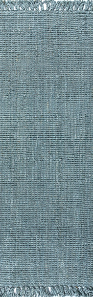 16' Light Blue Jute Handmade Runner Rug With Fringe