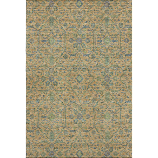10' X 14' Orange Blue And Green Oriental Washable Area Rug With UV Protection