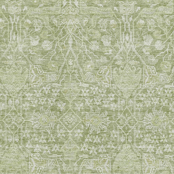 3' X 5' Artichoke Green And Beige Floral Washable Area Rug With UV Protection