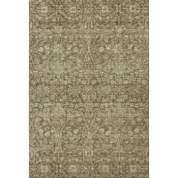 3' X 5' Brown And Beige Floral Washable Area Rug With UV Protection