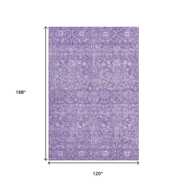 10' X 14' Plum And Beige Floral Washable Area Rug With UV Protection