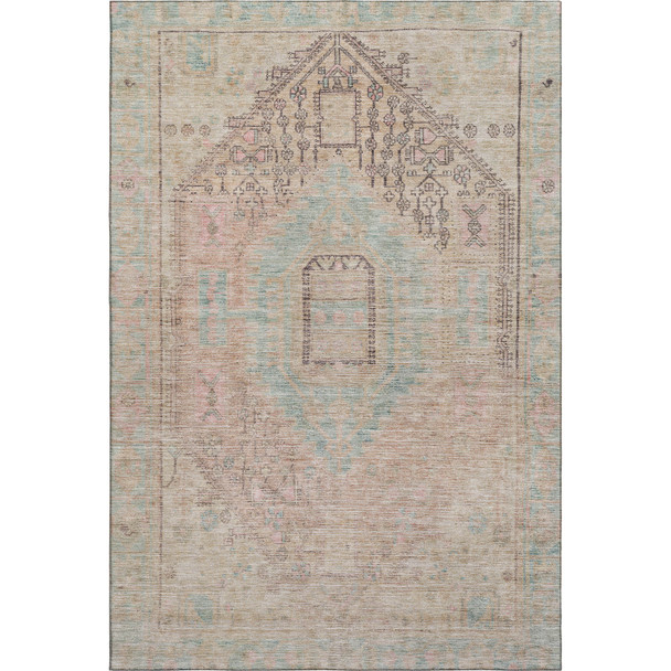3' X 5' Pink Beige And Teal Tribal Washable Area Rug With UV Protection