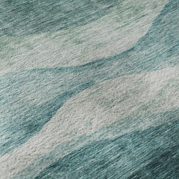 3' X 5' Aqua And Teal Abstract Washable Area Rug With UV Protection
