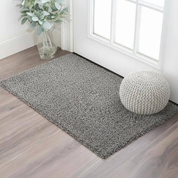 3' X 5' Charcoal Area Rug With Fringe