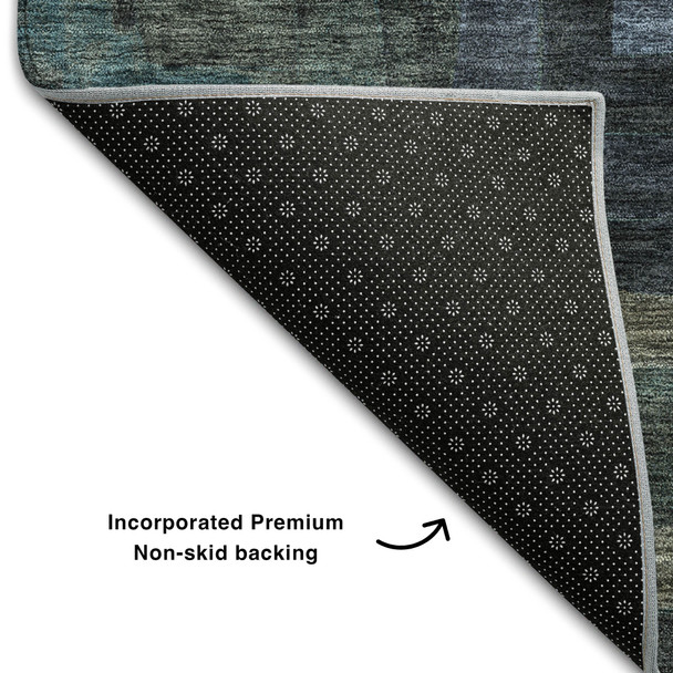 8' Blue And Green Geometric Washable Round Rug With UV Protection