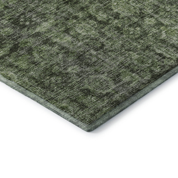 8' X 10' Artichoke Green And Gray Damask Washable Area Rug With UV Protection