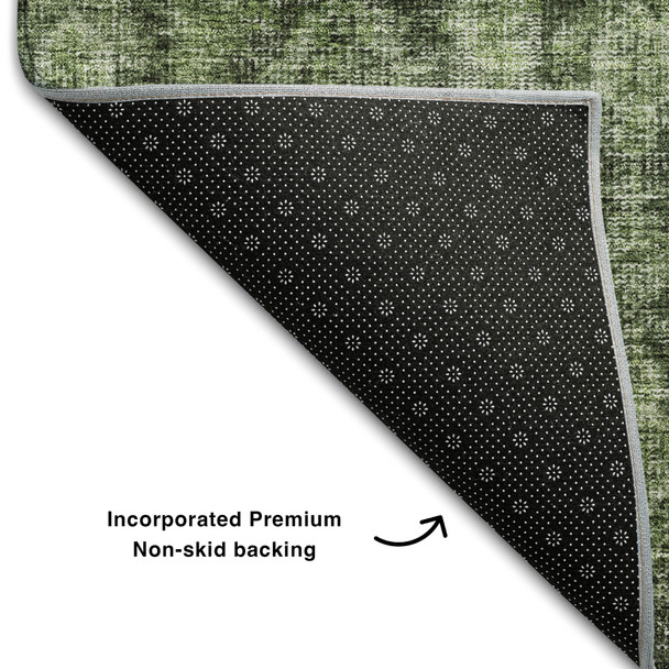 10' X 14' Artichoke Green And Gray Damask Washable Area Rug With UV Protection