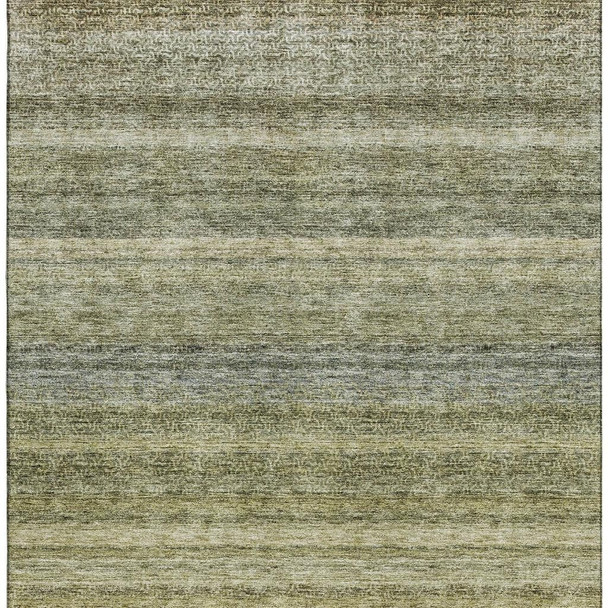 3' X 5' Artichoke Green Gray And Beige Striped Washable Area Rug With UV Protection