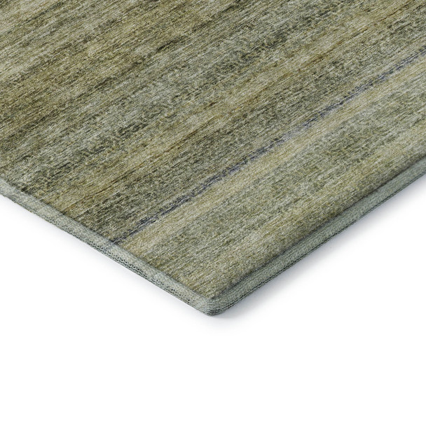 10' X 14' Artichoke Green Gray And Beige Striped Washable Area Rug With UV Protection