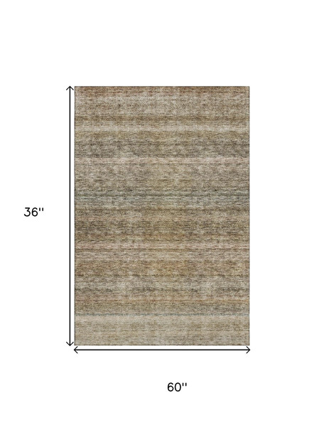 3' X 5' Copper Gray And Beige Striped Washable Area Rug With UV Protection