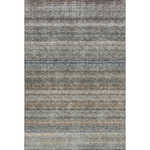 5' X 8' Taupe Beige And Blue Striped Washable Area Rug With UV Protection