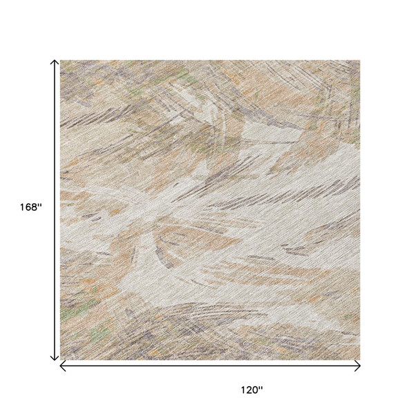 10' X 14' Khaki And Ivory Floral Washable Indoor Outdoor Area Rug