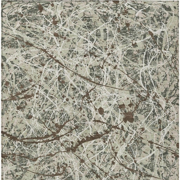 8' X 10' Artichoke Green Brown And Ivory Abstract Washable Indoor Outdoor Area Rug