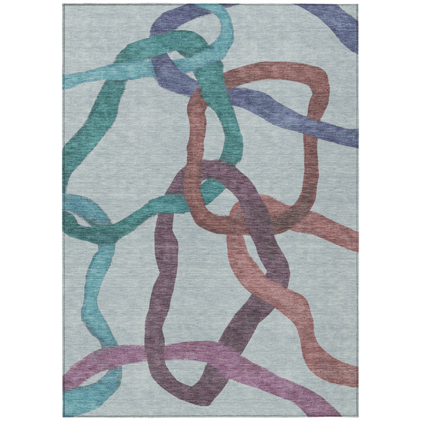3' X 5' Teal Blue Red And Mauve Abstract Washable Indoor Outdoor Area Rug