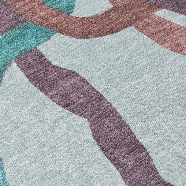 8' X 10' Teal Blue Red And Mauve Abstract Washable Indoor Outdoor Area Rug