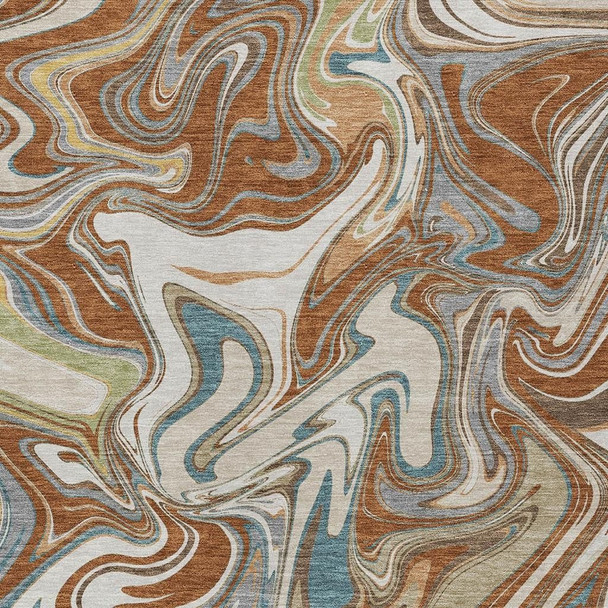 10' X 14' Rust Ivory And Gray Abstract Washable Indoor Outdoor Area Rug