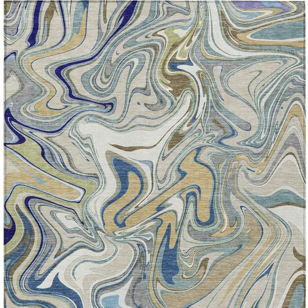 10' X 14' Beige Blue And Ivory Abstract Washable Indoor Outdoor Area Rug