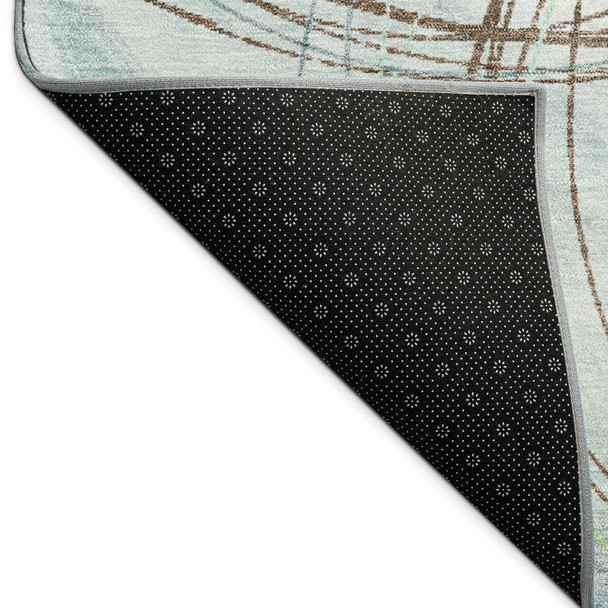 8' X 10' Teal Blue Brown And Ivory Abstract Washable Indoor Outdoor Area Rug