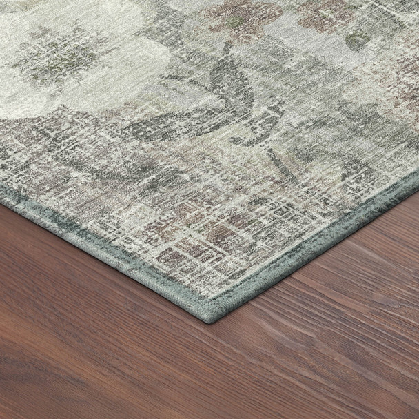 10' X 14' Beige Sage And Brown Floral Washable Indoor Outdoor Area Rug