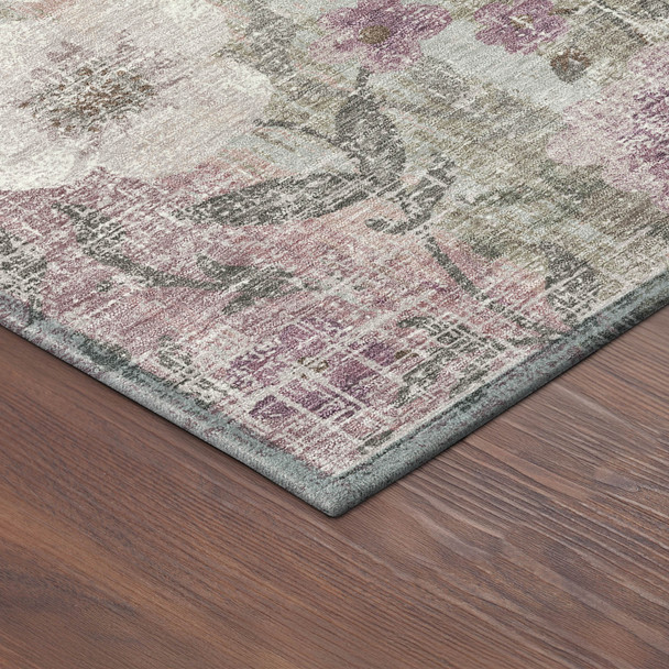 9' X 12' Blush Silver And Mauve Floral Washable Indoor Outdoor Area Rug