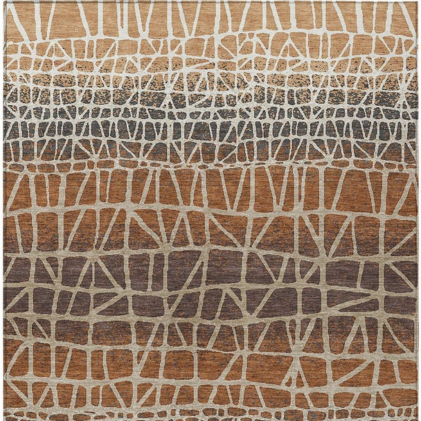 3' X 5' Copper Brown And Beige Geometric Washable Indoor Outdoor Area Rug