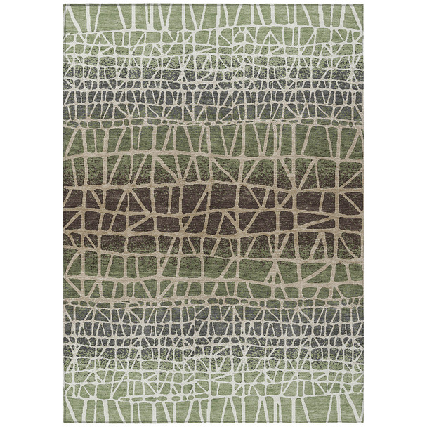 3' X 5' Fern Green Brown And Beige Geometric Washable Indoor Outdoor Area Rug