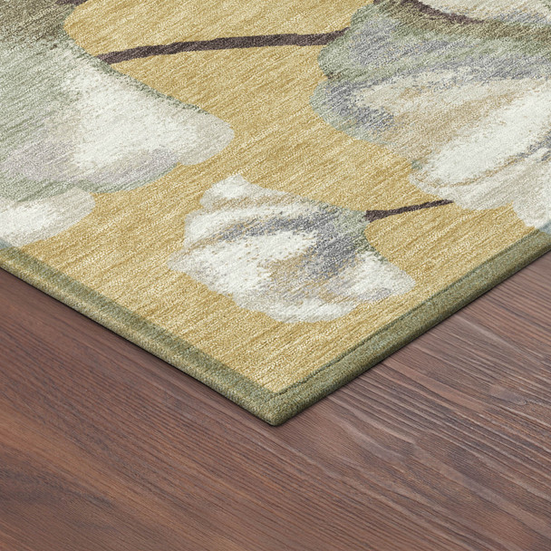 9' X 12' Gold Ivory And Beige Botanical Leaves Washable Indoor Outdoor Area Rug