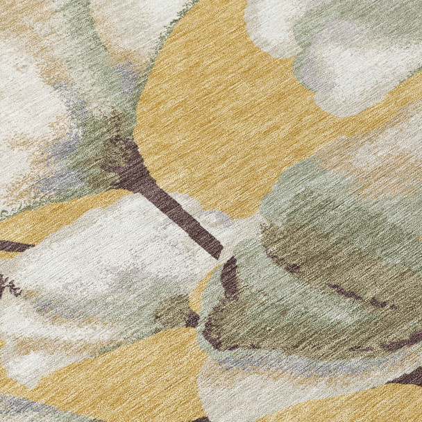 10' X 14' Gold Ivory And Beige Botanical Leaves Washable Indoor Outdoor Area Rug