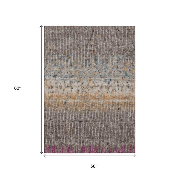 3' X 5' Taupe Merlot And Copper Abstract Washable Indoor Outdoor Area Rug