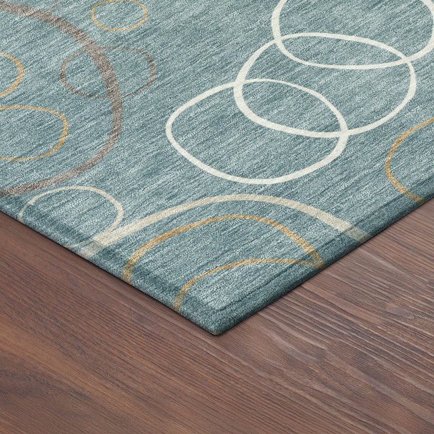 9' X 12' Teal Blue Beige And Ivory Geometric Washable Indoor Outdoor Area Rug