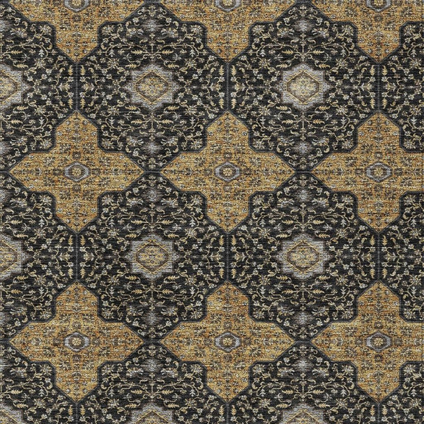 9' X 12' Black Copper And Gray Quatrefoil Washable Indoor Outdoor Area Rug