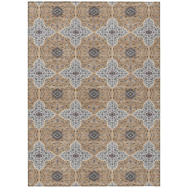 8' X 10' Copper Silver And Black Quatrefoil Washable Indoor Outdoor Area Rug