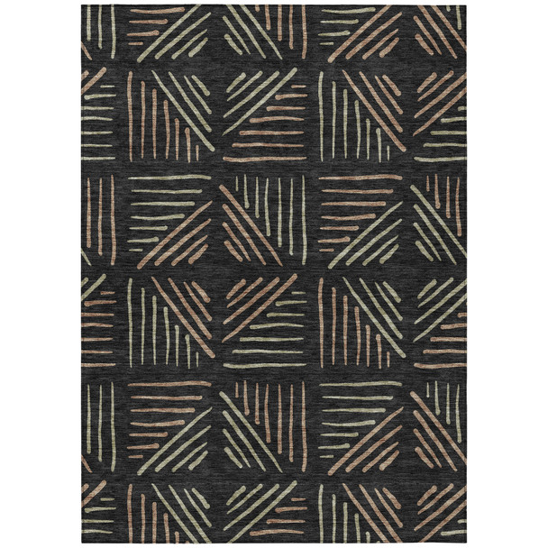 10' X 14' Black And Copper Geometric Washable Indoor Outdoor Area Rug