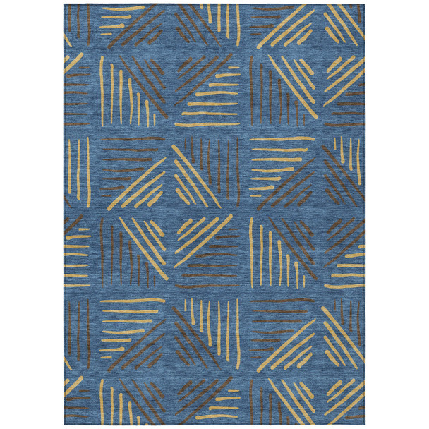 8' X 10' Navy Blue And Gold Geometric Washable Indoor Outdoor Area Rug