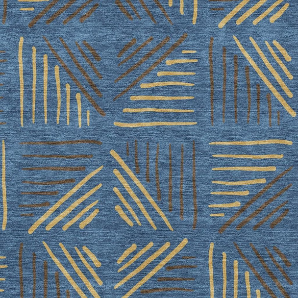 9' X 12' Navy Blue And Gold Geometric Washable Indoor Outdoor Area Rug