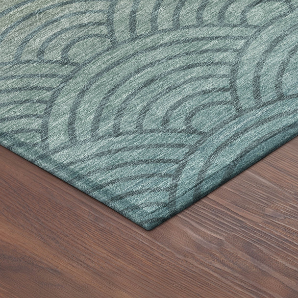 10' X 14' Teal Blue And Orange Geometric Washable Indoor Outdoor Area Rug