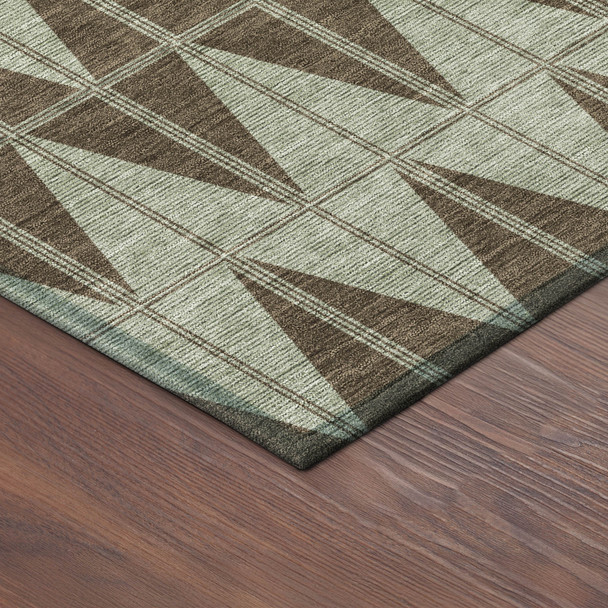 10' X 14' Chocolate And Beige Geometric Washable Indoor Outdoor Area Rug